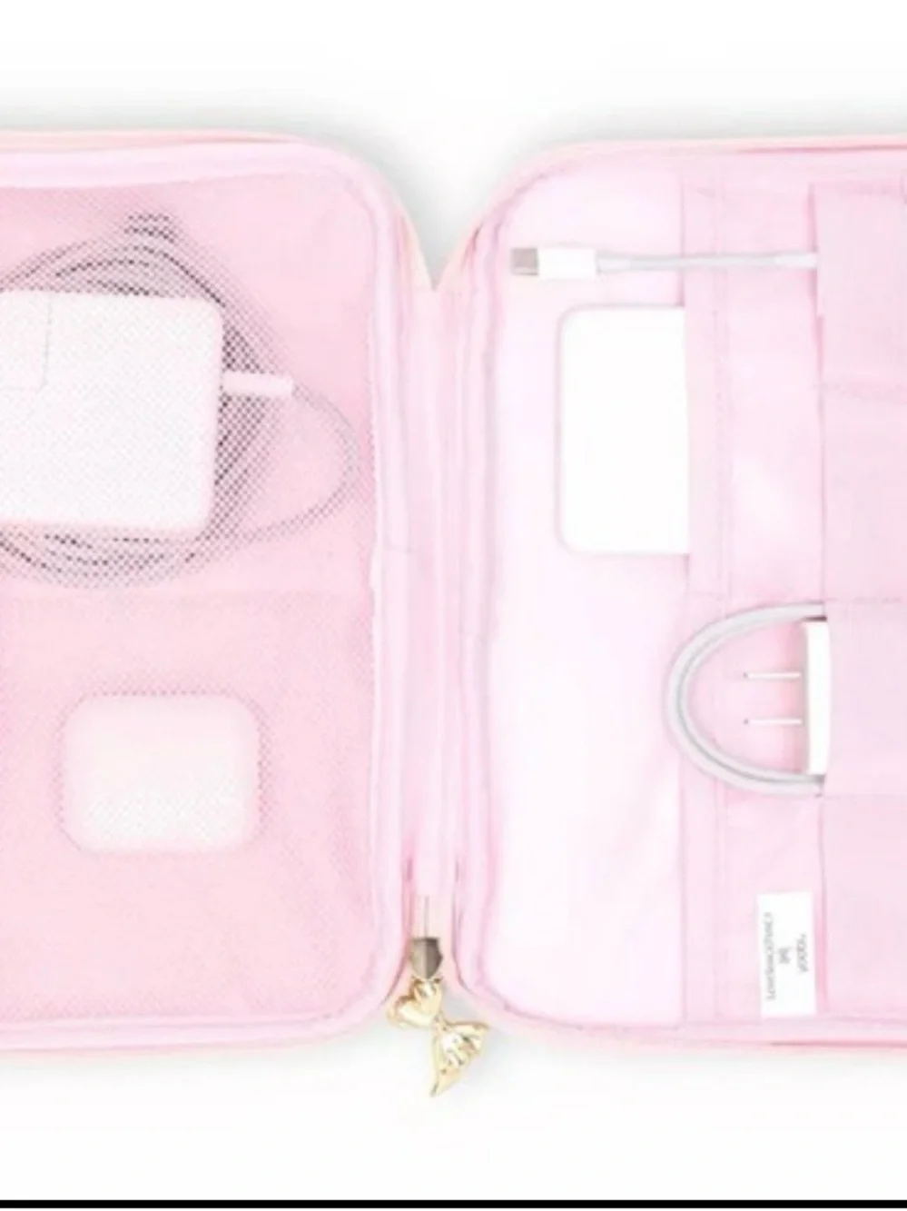 Love Shack Fancy Pink Floral Cosmetic/Tech Organizer Pouch with Gold Bow